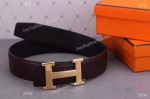Buy Replica Hermes Black Leather Belt with Yellow Gold 'H' buckle Replica Belts
